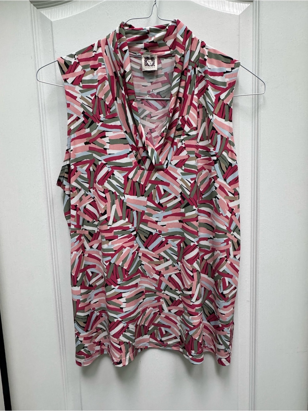 Sleeveless V-Neck Top in Pink Multi - Anne Klein Large